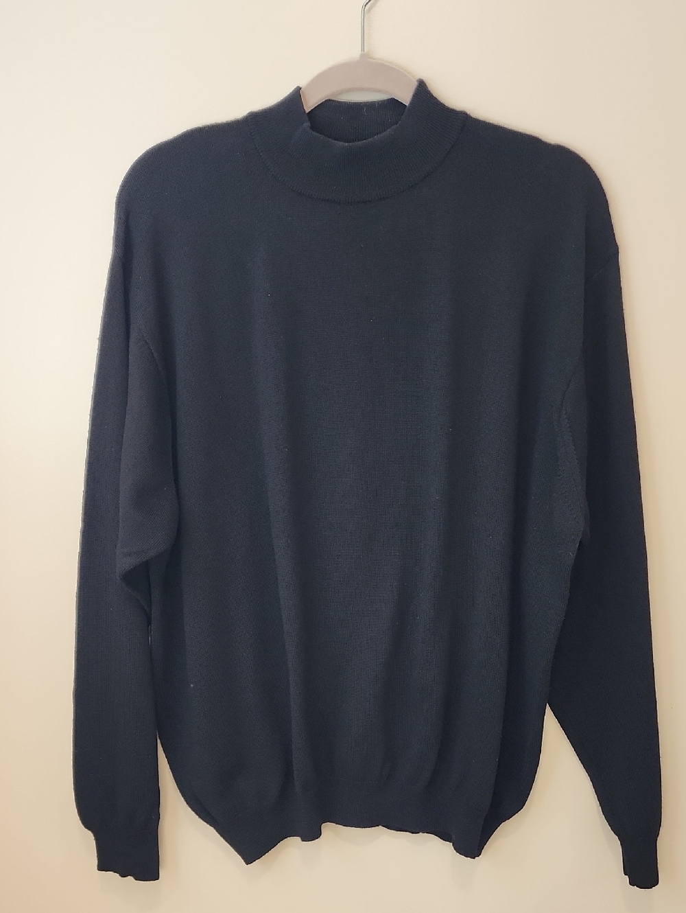 Brandini Made in Italy Extra Fine Merino Wool Mock Neck Black Sweater XL